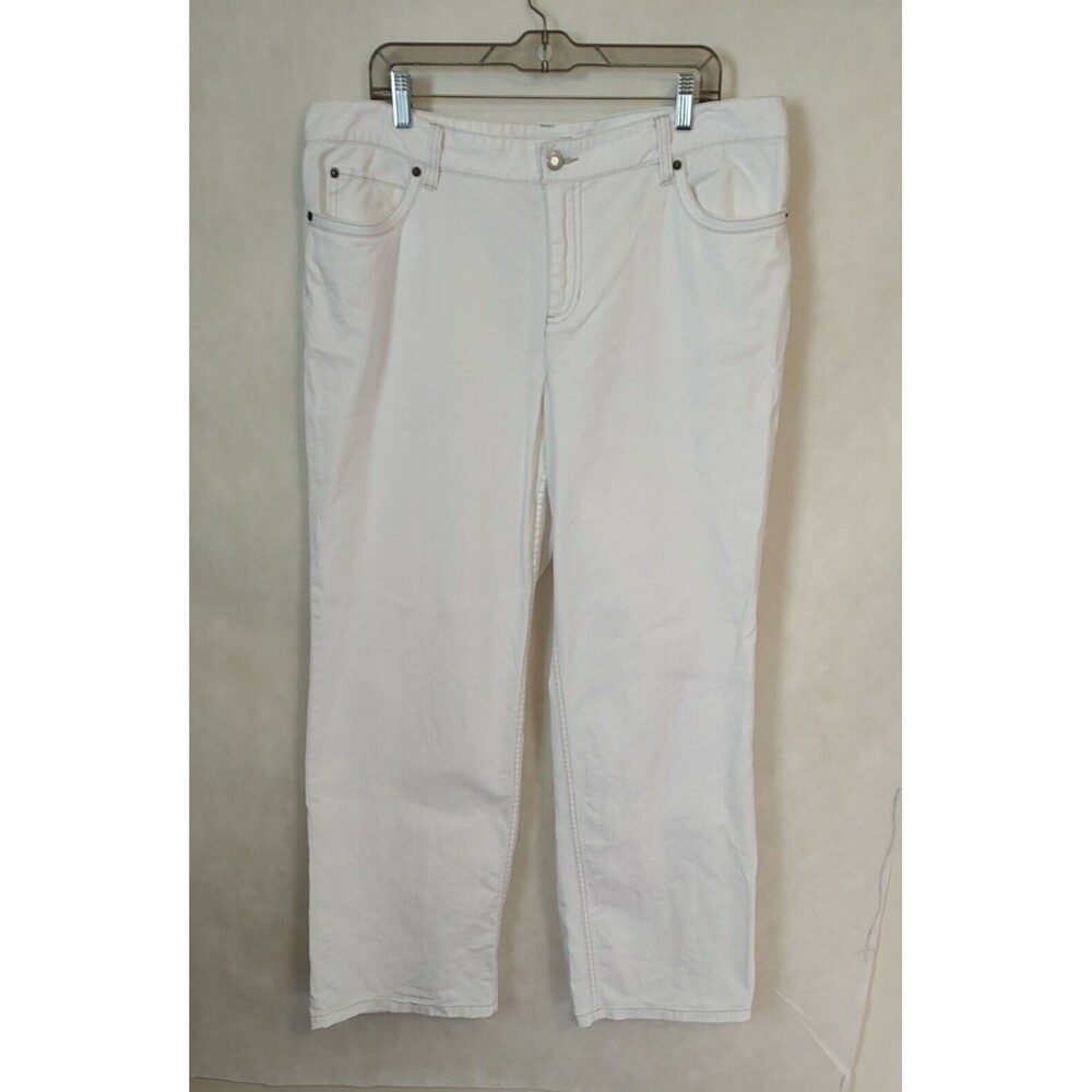 Liz Claiborne Womens  16 R Boyfriend Fit White Stretch Jeans Embroidered Pockets